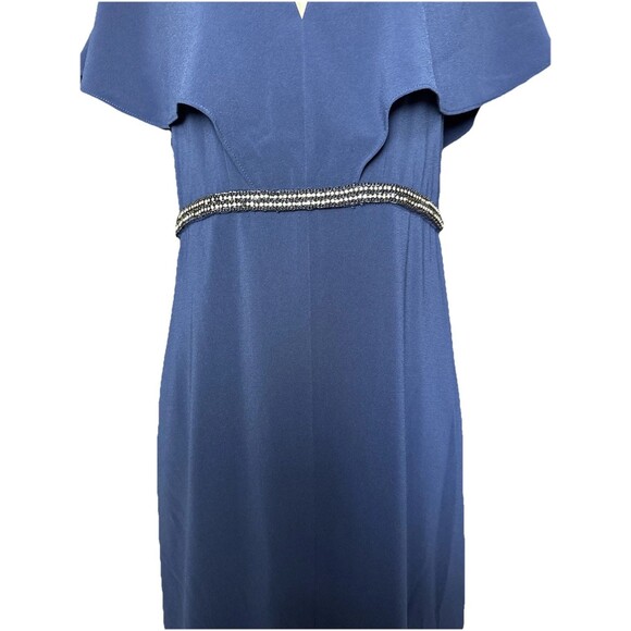 Halston Heritage Cape Sleeve Gown Dress Size 0 Blue Rhinestones *FLAWED - Picture 14 of 16